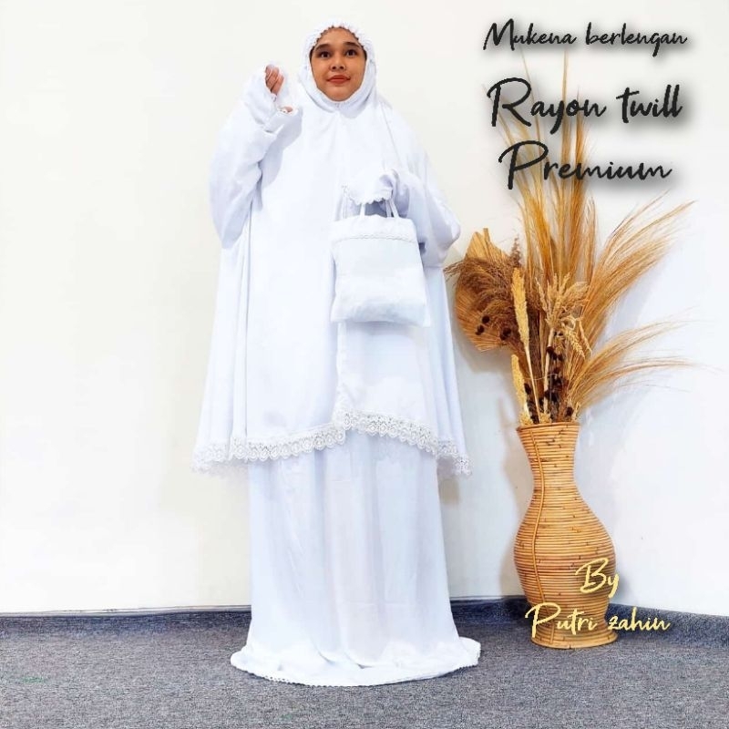 mukena berlengan haji dan umroh mewah bahan rayon twill premium