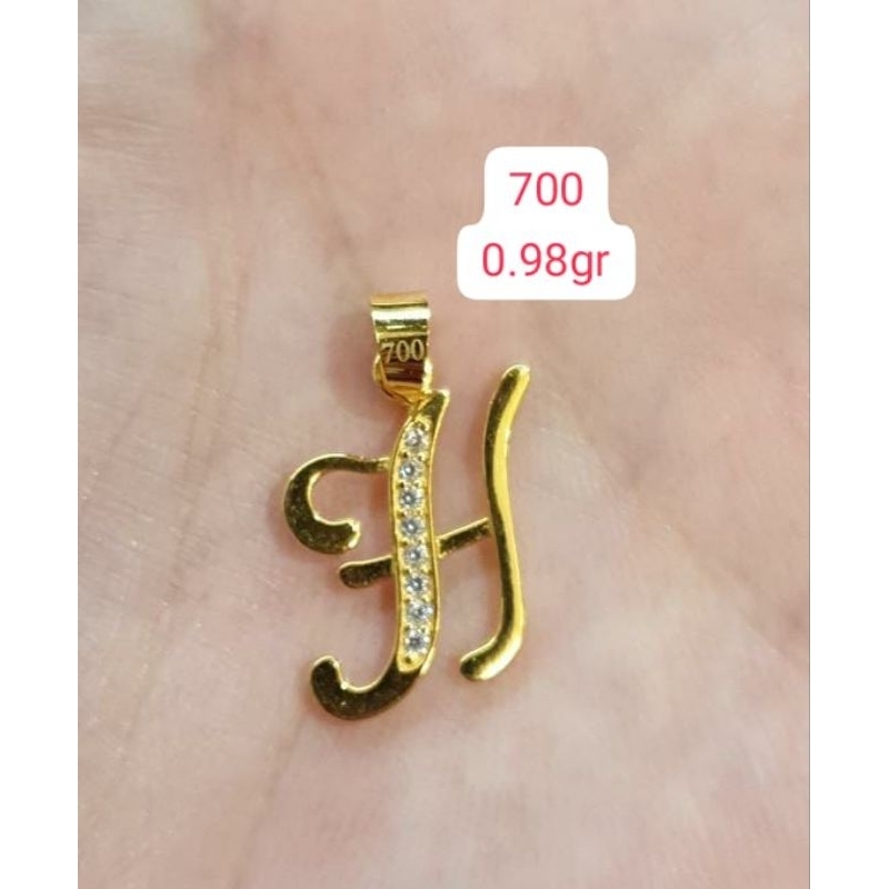 Liontin Latin Insial huruf H permata elegant emas asli