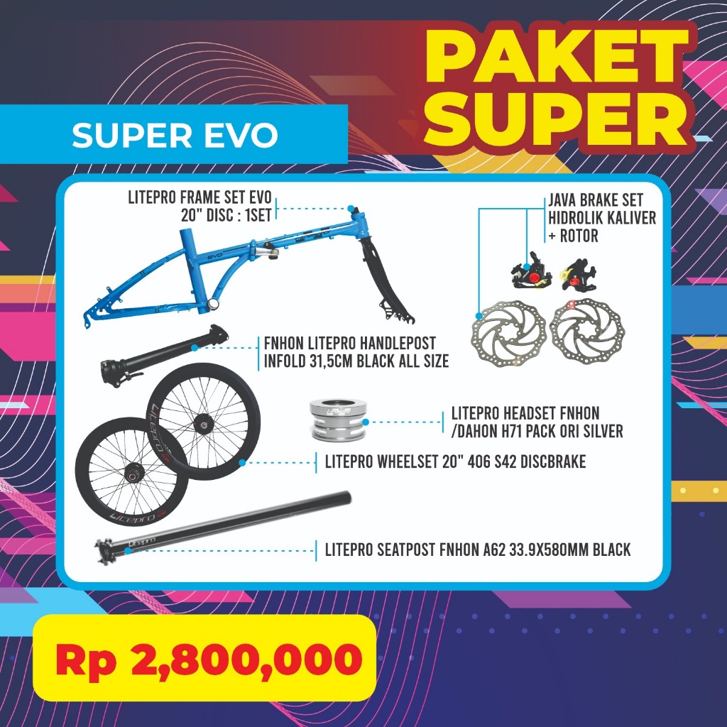 PAKET SUPER FRAME SET LITEPRO EVO 20" DISCBRAKE FOLDING BIKE