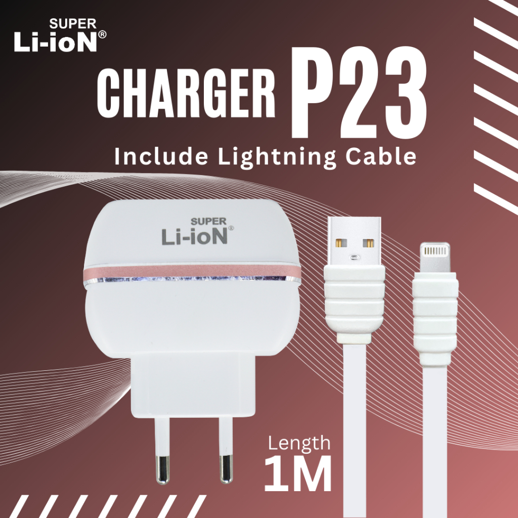 CHARGER DUAL-USB (12W) SUPER LI-ION P-23+KABEL DATA USB-C/IPHONE/MICRO