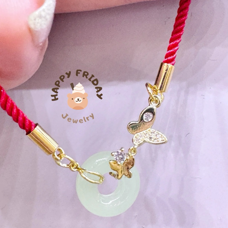 HF 1013 Green Jade Gelang Giok Hijau Kupu-kupu Zircon Emas Tali Merah Cina Shio 2025