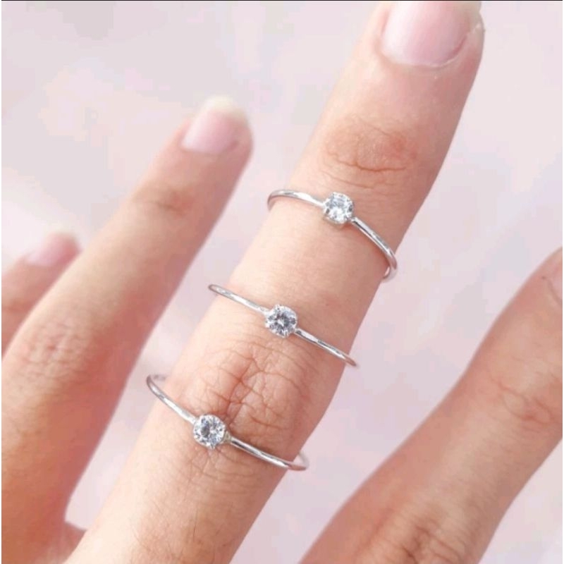 cincin permata solitair emas putih asli kadar 375