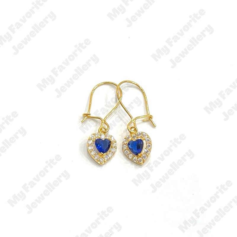 Anting Variasi Love Permata Biru Simple (Emas Asli Kadar 700)