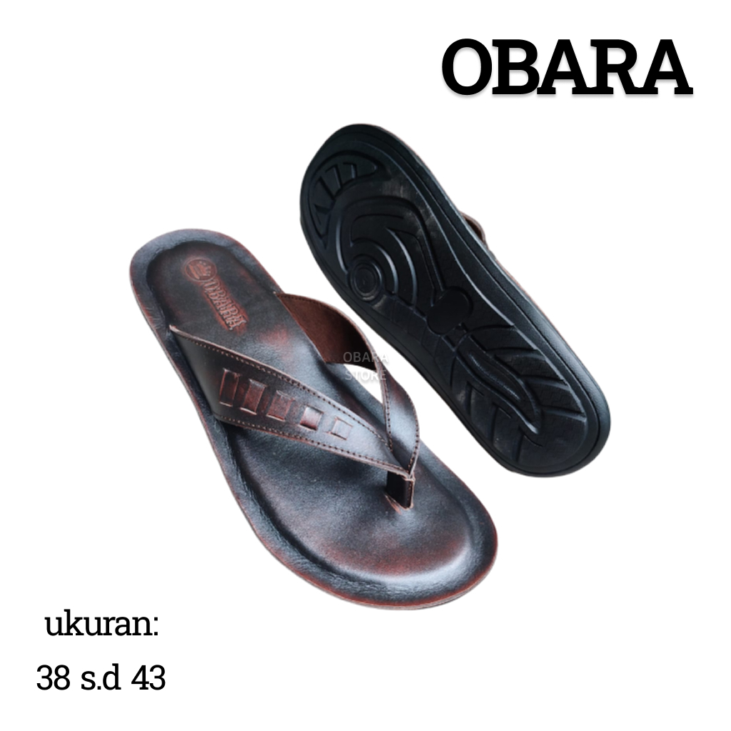 OBARA - Sandal Jepit Pria | Kulit Asli |  Warna Cokelat Tua, Hitam