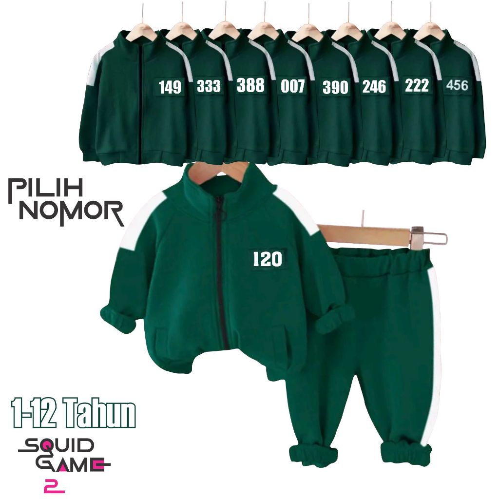 Setelan Baju Anak Peserta Squid Game Pilih Nomor Set Sweater Panjang