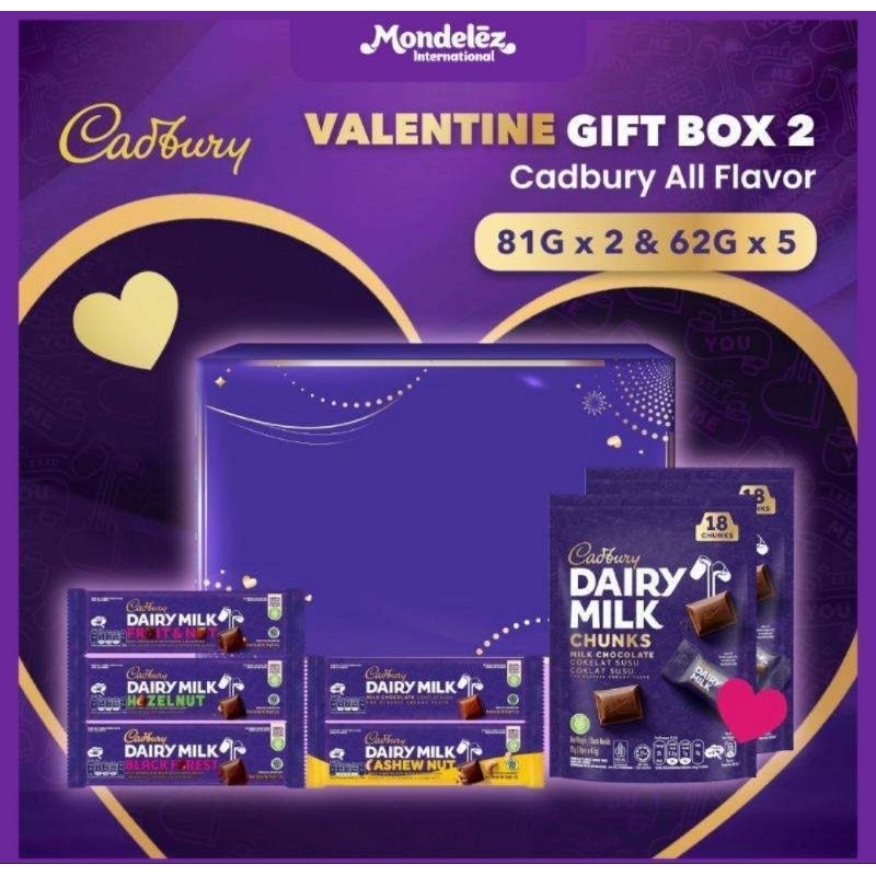 

Cadbury Giftbox Valentine Coklat Valentine All Flavor 81G x 2 & 62G x 5