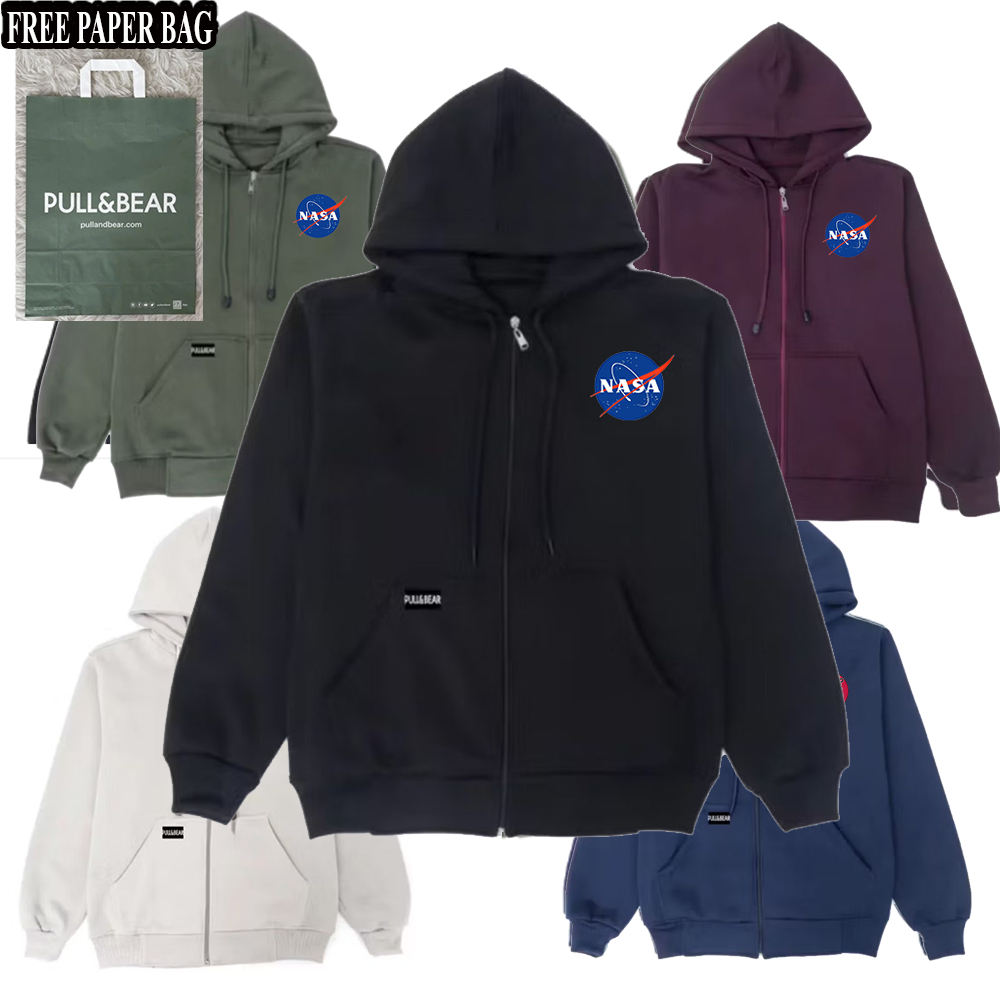 {FREE PAPER BAG} HOODIE ZIPPER PULL AND BEAR X NASA BASIC PRIA - WANITA PREMIUM QUALITY