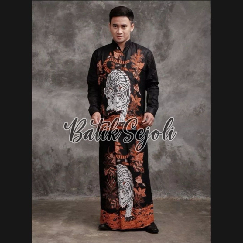 TERLARIS SETELAN BAJU KOKO DAN SARUNG PRIA DEWASA MOTIF BATIK MACAN WAYANG ACEH TERBARU