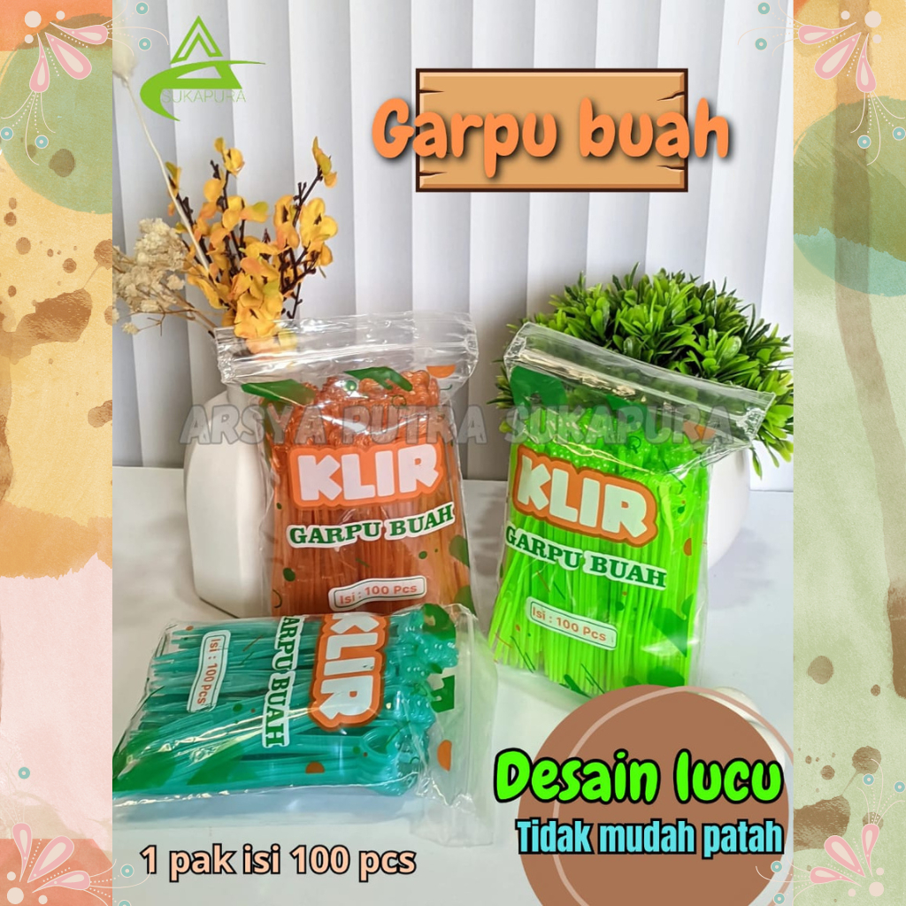 Garpu Plastik kecil PEGANGANGAN LOVE  CANTIK TEBAL ISI 100 PCS Warna Warni Bening Garpu Buah / Cake 