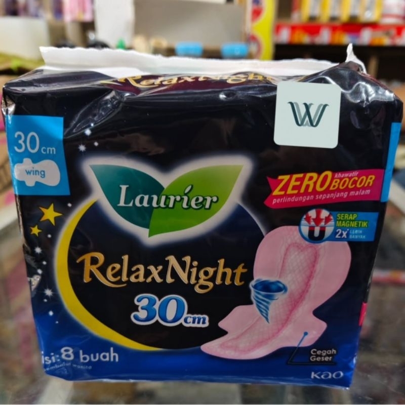 LAURIER RELAX NIGHT PEMBALUT SOFTEX WANITA MALAM PANJANG 30CM WING ISI 8