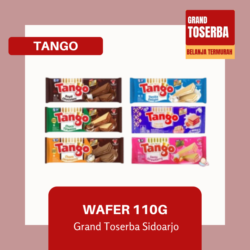 

TANGO WAFER 110G / WAFER RASA COKELAT, VANILLA, CHOCO TIRAMISU, STRAWBERRY DAN LAINNYA