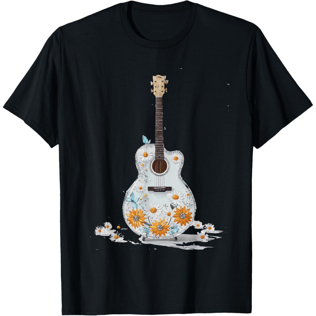 Kaos Gitaris Musik Gitaris Bunga Minimalis Hadiah Lucu