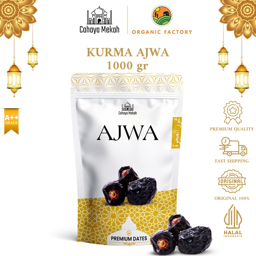 

Cahaya Mekah Kurma Ajwa Pouch 1kg Kurma Nabi Super Premium Asli 100% Madinah Original High Quality