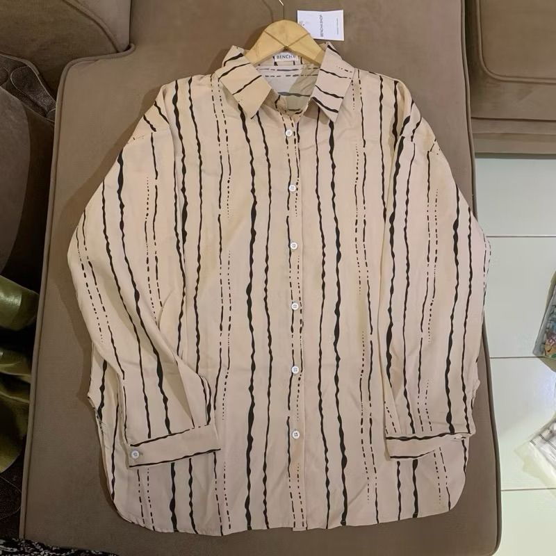 Kemeja wanita lengan panjang garis import bangkok / kemeja wanita lengan panjang Import BKK motif ga