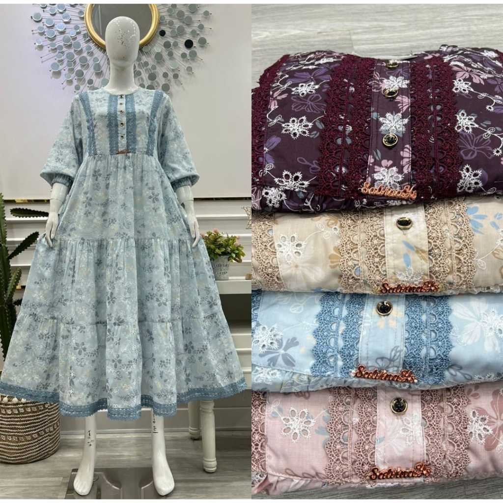 Gamis salvina bordir puring renda baru