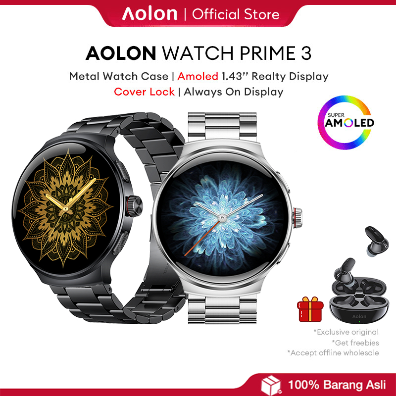 【Gift TWS】Aolon 2025 New Prime 3 Smartwatch Original Pria Cover Lock Amoled Screen Metal Case AOD Ja