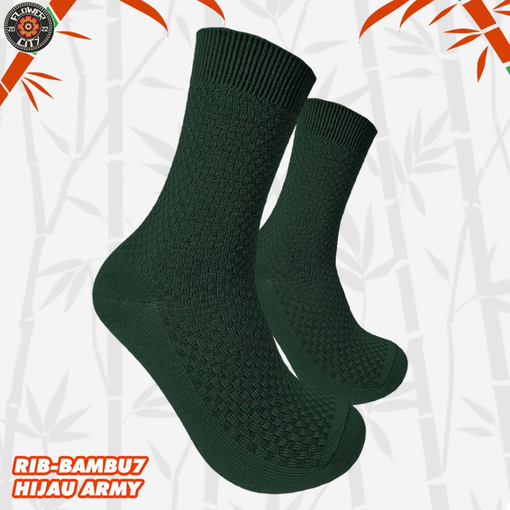 Kaos Kaki Polos RIB Bambu - Kaos Kaki Polos Warna Hijau Army - Flower City