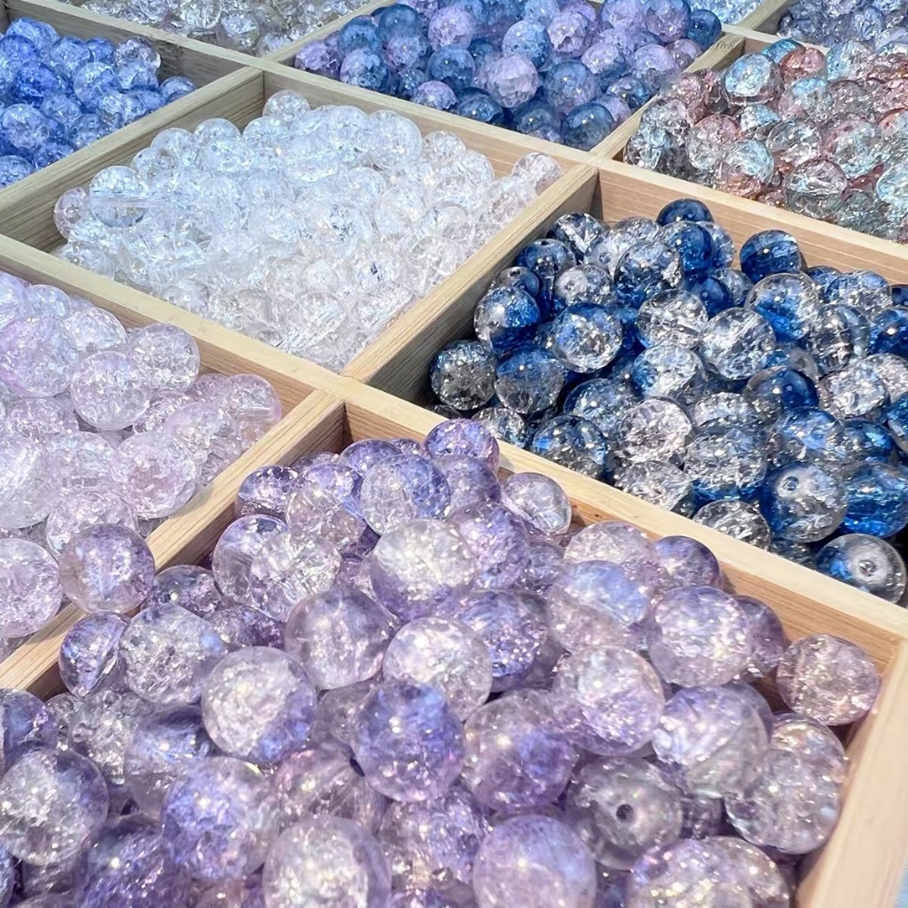 【30PCS】8mm Manik-manik mote kaca - Manik Manik Kristal Motif Pecah Retak