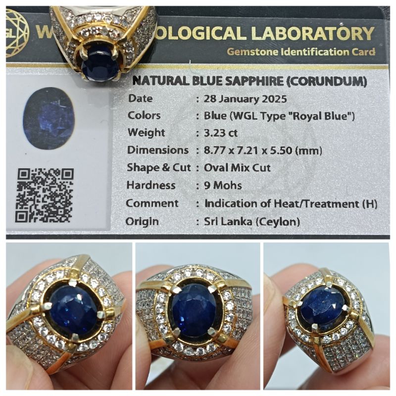 Natural Royal Blue sapphire Ceylon Top Luster 3,2 ct memo GLI Safir Srilanka