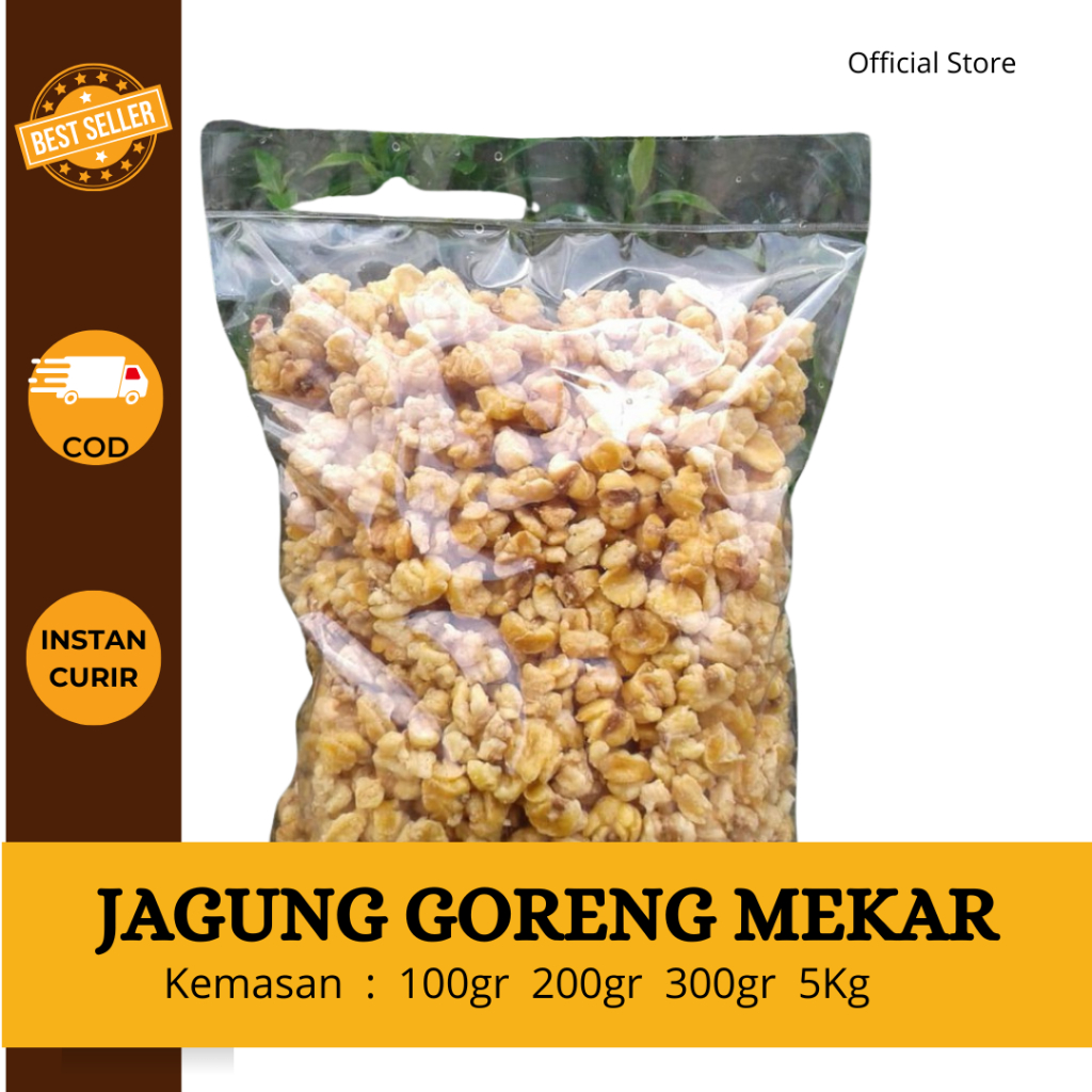 

Grosir snack curah murah Jagung Goreng Mekar Kemasan : 100gr 200gr 300gr 5Kg