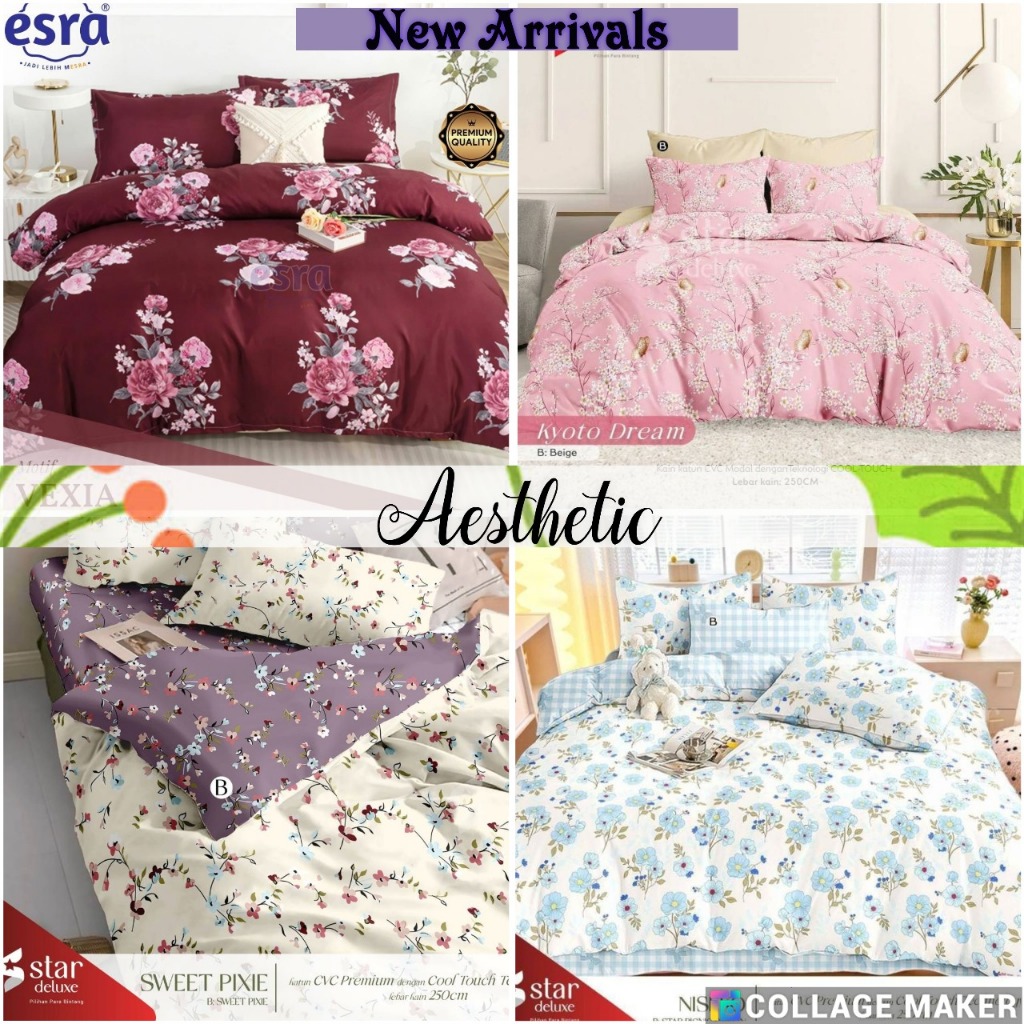 Linora / Sprei Set Motif Sprei Set Aesthetic Katun Cvc Premium Star Esra Beverly Motif Daun Leaf