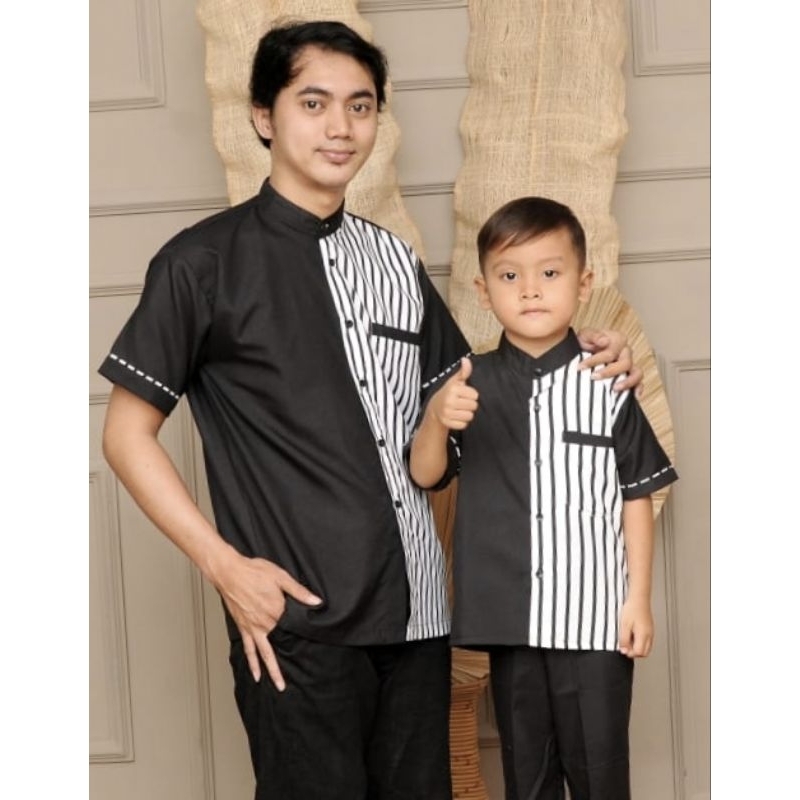 Kemeja Koko Ayah Dan Anak | Baju koko Couple | motif salur ukuran M-XXL