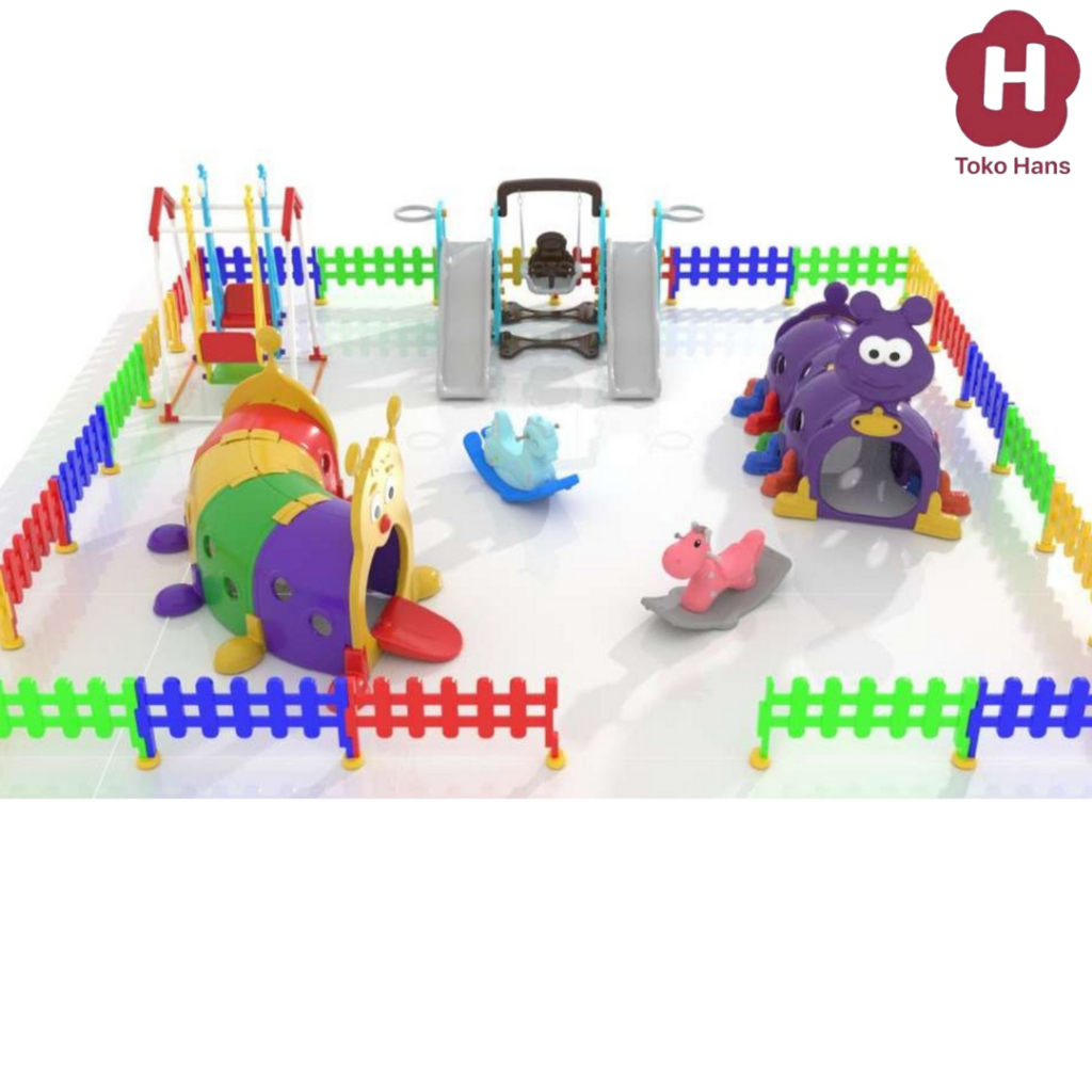 HJA Perosotan Ayunan Double Paket Lengkap Kuda-kudaan Terowongan dan Pagar Anak Murah Playhouse Play