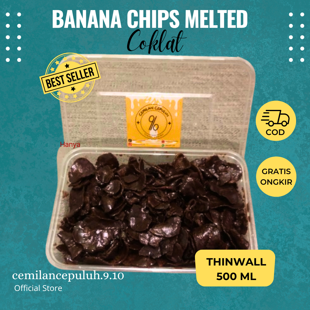 

KRIPIK PISANG COKLAT LUMER THINWALL 500 ML / BANANA CHIPS MELTED / CAMILAN SNACK KERIPIK PISANG