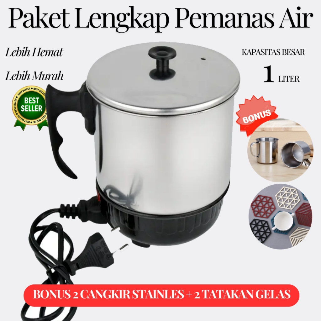 Teko Pemanas Air Teko Listrik Kapasitas Besar 1 Liter Pemanas Air Cepat Hemat Daya untuk Teh & Kopi