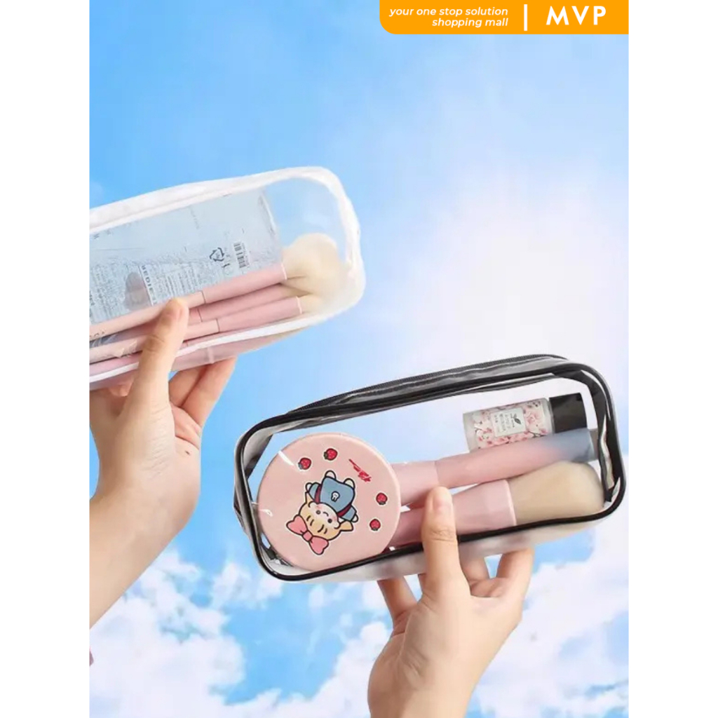 

MVP Tempat Pensil Transparan Zip Tempat Kosmetik Kotak Pensil Dompet Pouch PVC Resleting