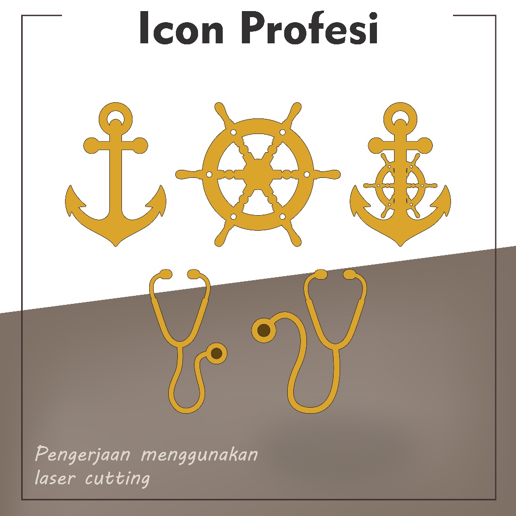 Lambang Jangkar dan kemudi kapal, stetoskop Akrilik Gold | Hiasan Akrilik Gold