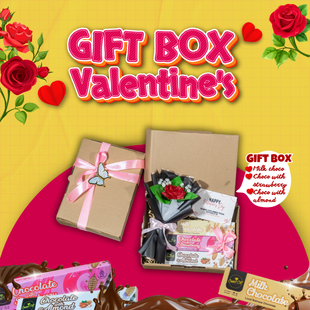 

CoklatCK - Gift Box Valentine's Milk Chocolate with Cokelat Bar Strawberry & Coklat Almond