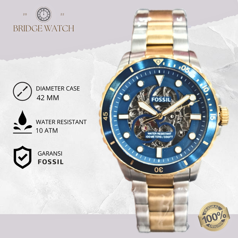 Jam Tangan Pria Fossil ME3191 Original FB-01 Automatic Analog Stainless Steel Strap Rantai Water Res