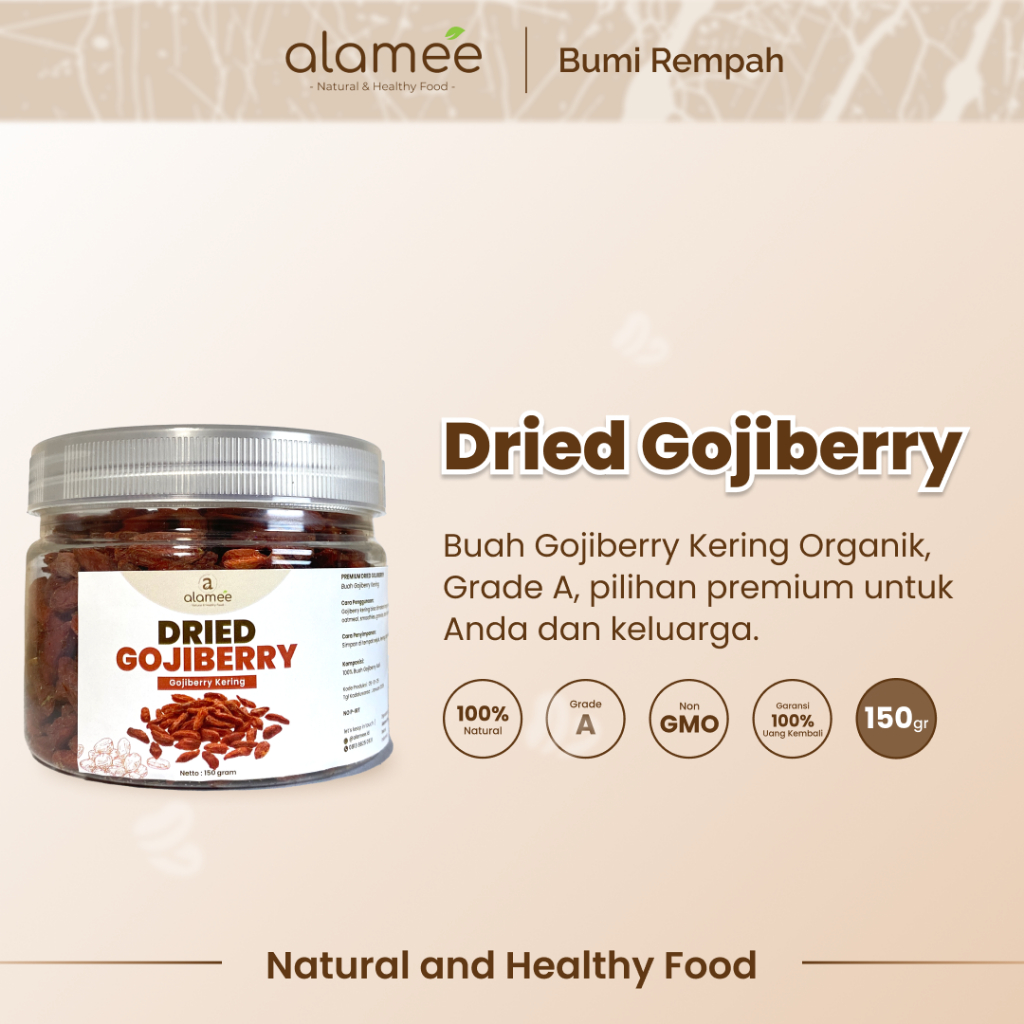 

ALAMEE Gojiberry Kering Cemilan Buah Sehat Rendah Kalori Dried Gojiberry Buah Kici Kering 150gr