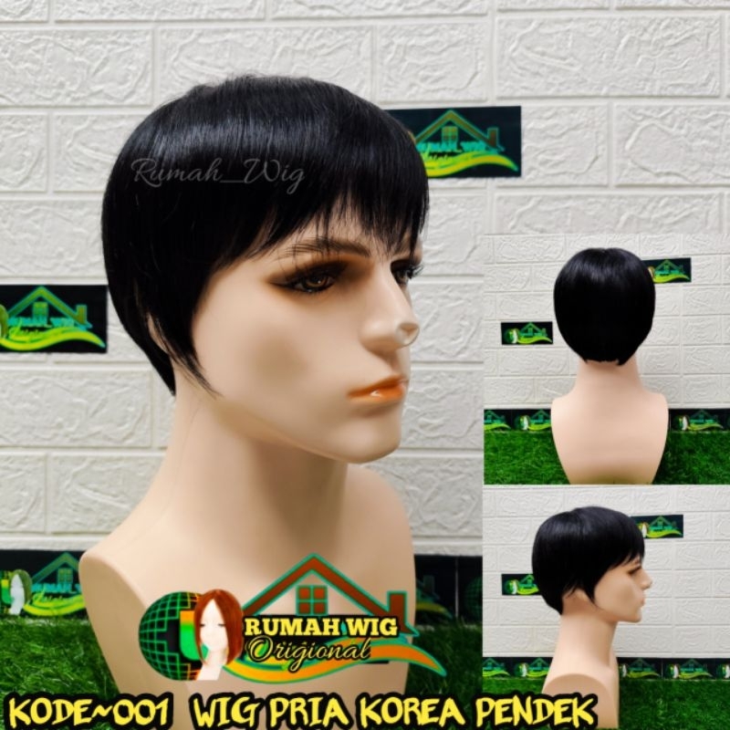 WIG~001 WIG COWOK RAMBUT PALSU LURUS PENDEK VERSI KOREA PONI TAMPAN
