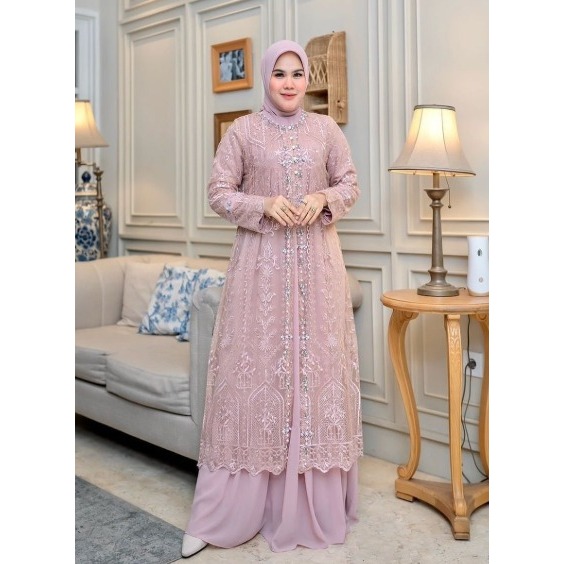 TERBARU Safira Dress  Baju Gamis Set Outer Brokat LD120 Bahan Ceruty Babydoll Full Furing Gamis Kond