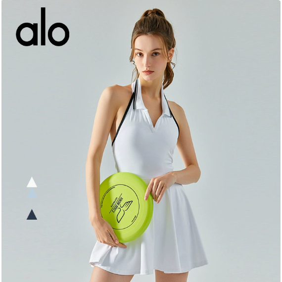 alo yoga jumpsuit olahraga kerah halter warna kontras leher baru wanita dengan bantalan dada pakaian