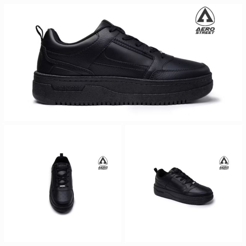 Aerostreet 37-44 Brooklyn Full Black - Sepatu Sneakers Casual Sport