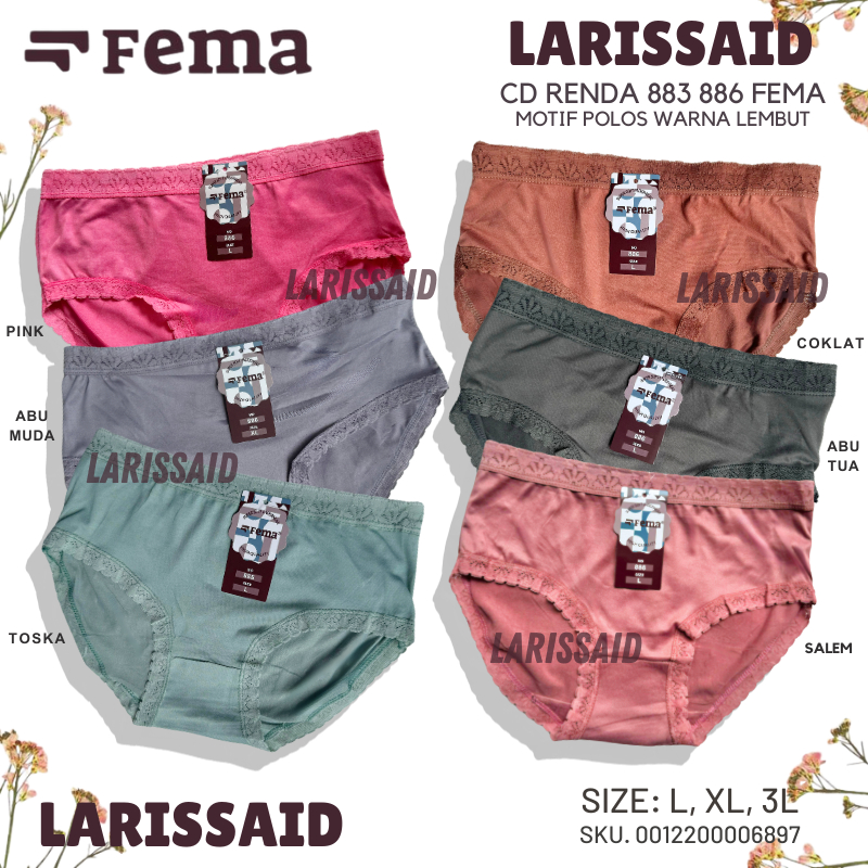 12pcs Cd Fema 883 Celana Dalam Wanita Dewasa Remaja Abg Polos Lusinan Renda