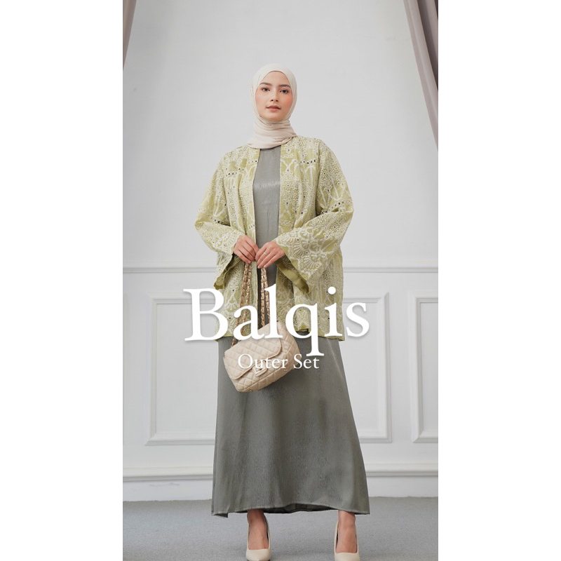 Outer Balqis bordir Set- Paper silk embroidered Outer + satin long dress)