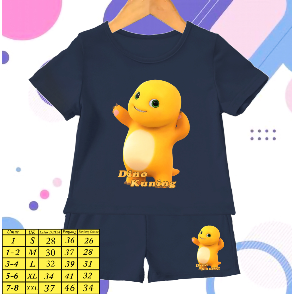 BAJU SETELAN DINO KUNING / BAJU ANAK ANAK DINO KUNING