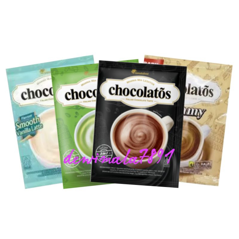 

chocolatos drink coklat | mathca | creamy | vanilla latte | per renceng isi 10 sachet