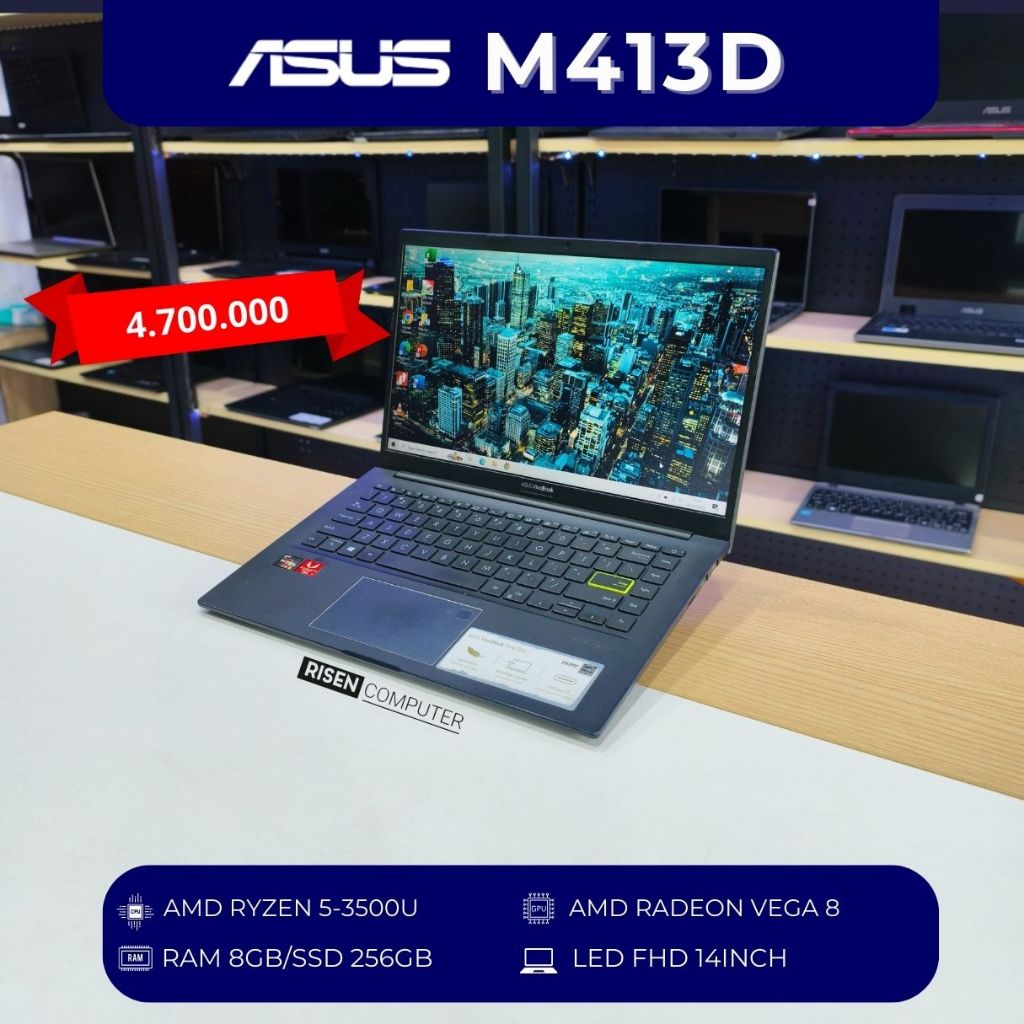 Second LAPTOP ASUS M413D AMD Ryzen 5 3500U RAM 8GB SSD 256GB Notebook 14inch Seken Bekas