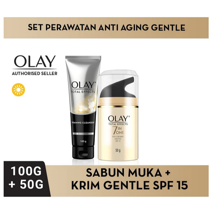 Olay Total Effects 7in1 Paket Hemat Perawatan Kulit Anti Aging Gentle - Pembersih Wajah & Moisturize