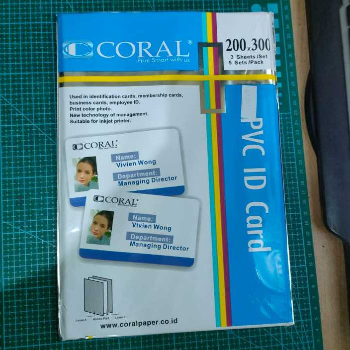 

Kertas PVC Bahan ID Card Instan Coral A4 isi 5 Lembar Merk Coral