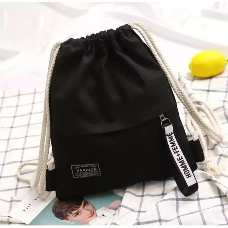 Tas serut ransel multifungsi tas gendong Pria Wanita bahan kanvas