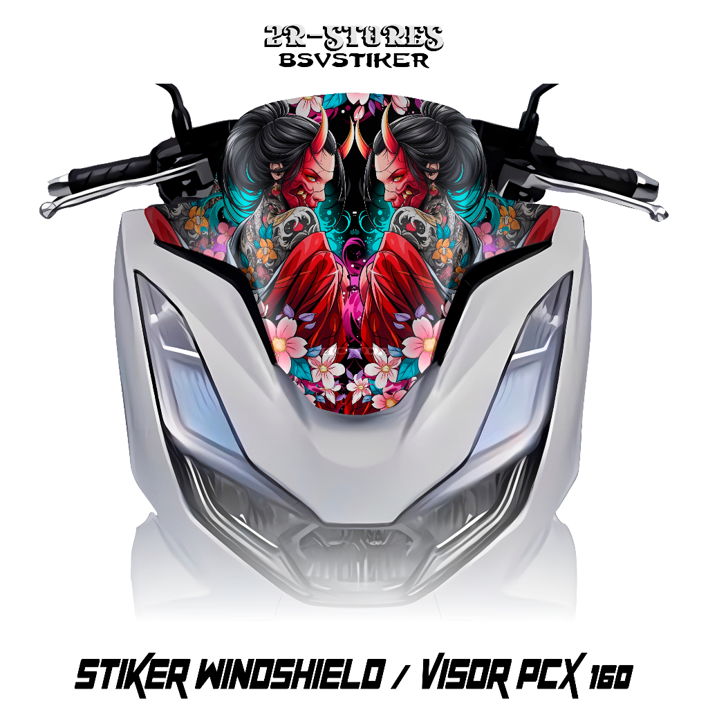 Stiker Windshield / Visor Pcx New 160 Motif Gambar Cewek Tato (3) / Stok Stiker Visor Pcx 160