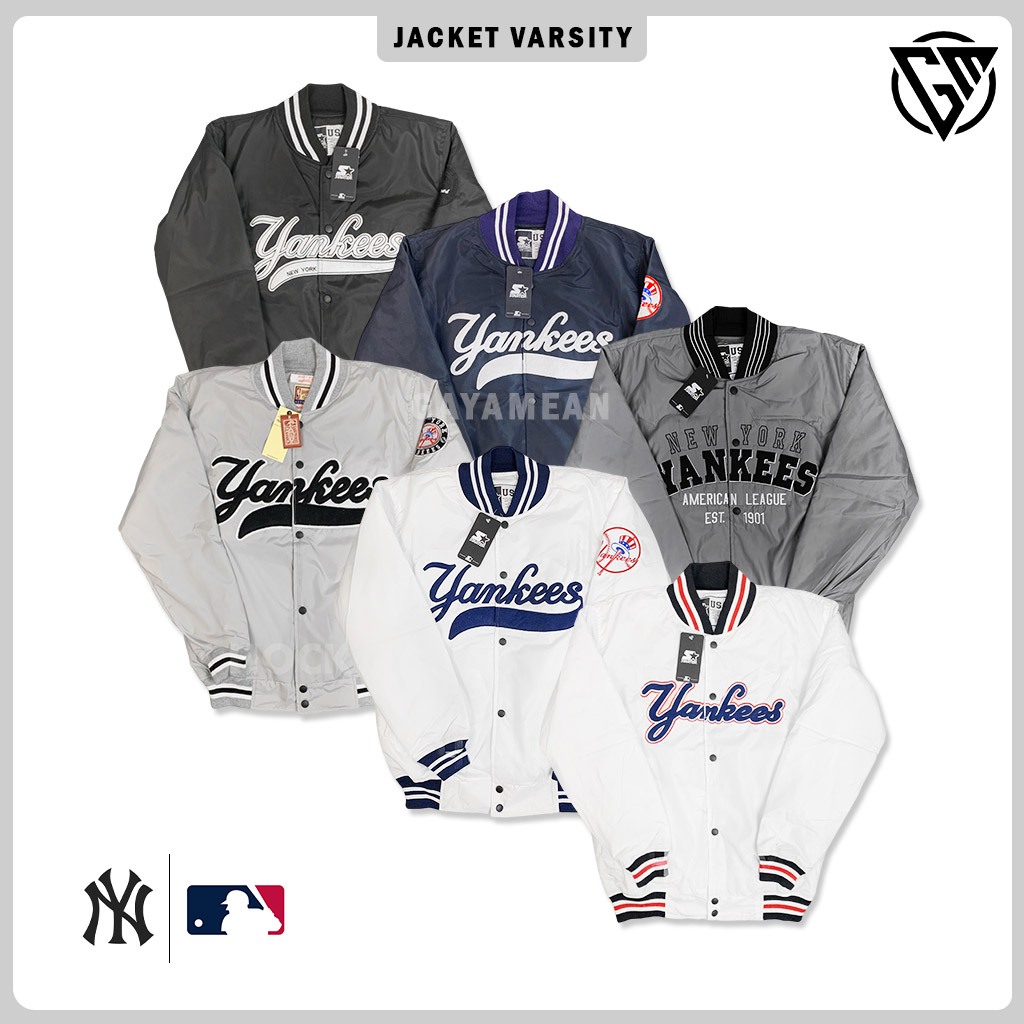 GAYAMEAN Jaket Baseball Varsity MLB Pria Wanita Full Bordir jaket vintage bahan taslan