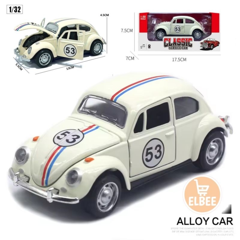 Diecast Alloy Collection mobil VW Beetle Herbie 53 VW kodok klasik skala 1:32
