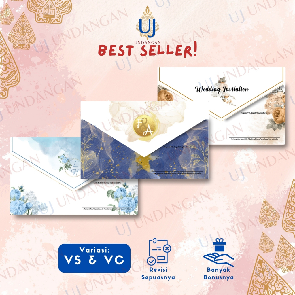 Undangan UJ Undangan Pernikahan Bentuk Amplop Elegan Rustic Bahan Jasmine Gramatur 190 & Bahan BC Gr